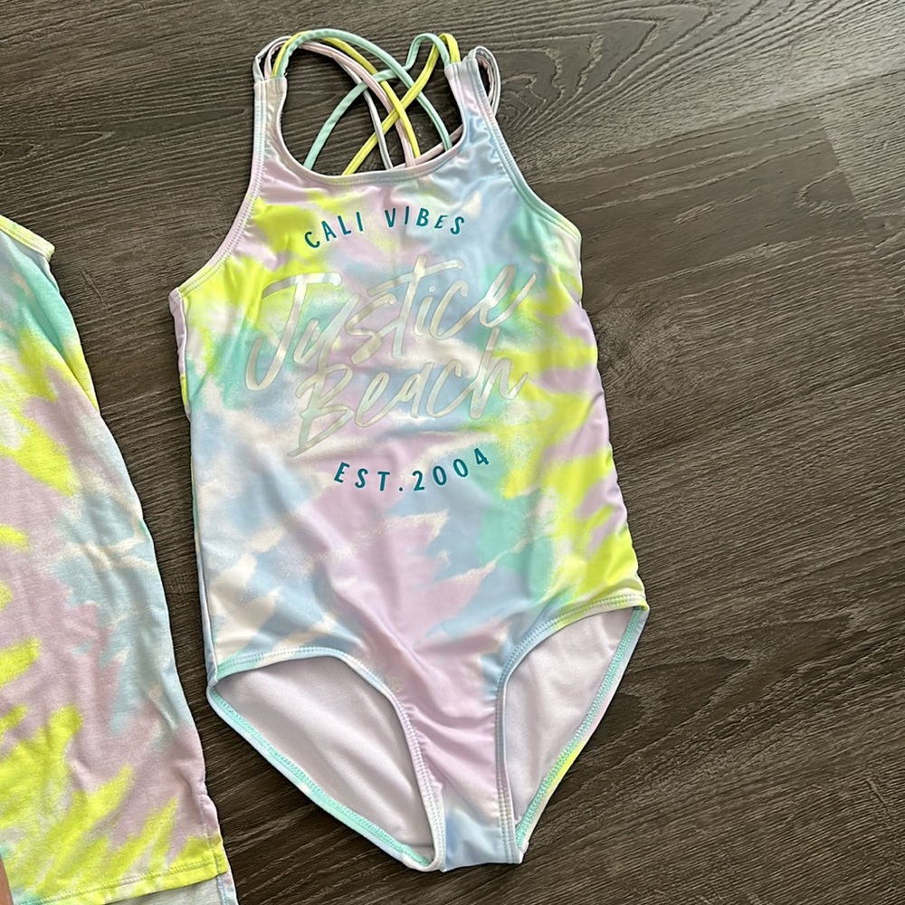 Justice One Piece Swimsuit & Coverup Size 10 M - Picture 5 of 10
